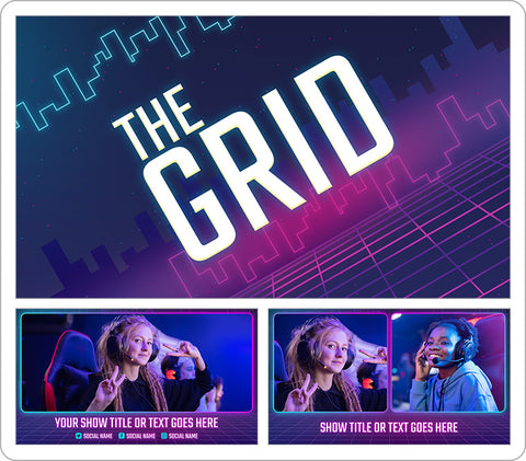 The Grid is a Retrowave and RGB inspired theme for Ecamm Live!